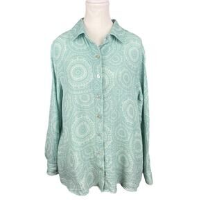 SOFT SURROUNDINGS Womens Large Sea Green Soft Cotton Gauzy Button Down Top Shirt